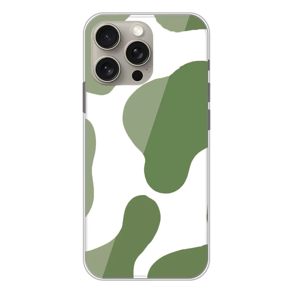 Olive Green Cow Print - Clear Printed Silicone Case For Apple iPhone Models- Apple iPhone 15 pro max