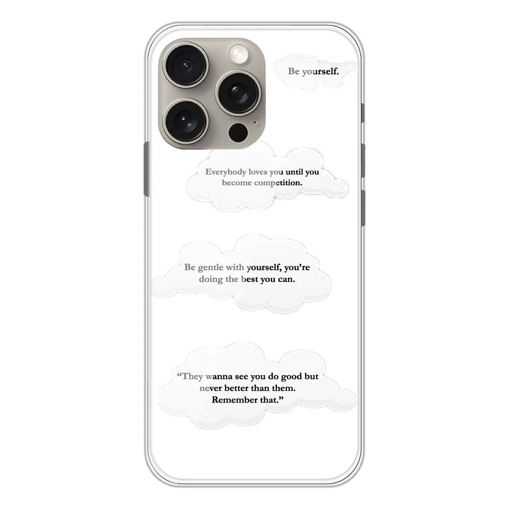Quotes And Clouds - Clear Printed Silicone Case For Apple iPhone Models- Apple iPhone 15 pro max