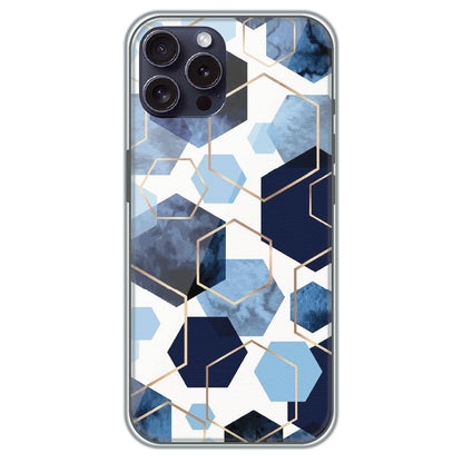 Blue Hex Mosaic - Printed Silicone Case for Apple iPhone 15 Pro Max