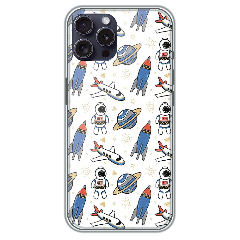 Doodle Space Explorer - Printed Silicone Case for Apple iPhone 15 Pro Max