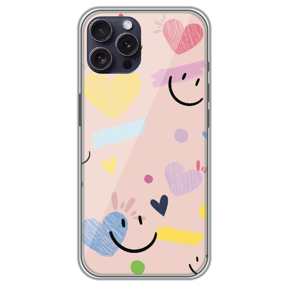 Happy Hearts Doodle - Printed Silicone Case for Apple iPhone 15 Pro Max