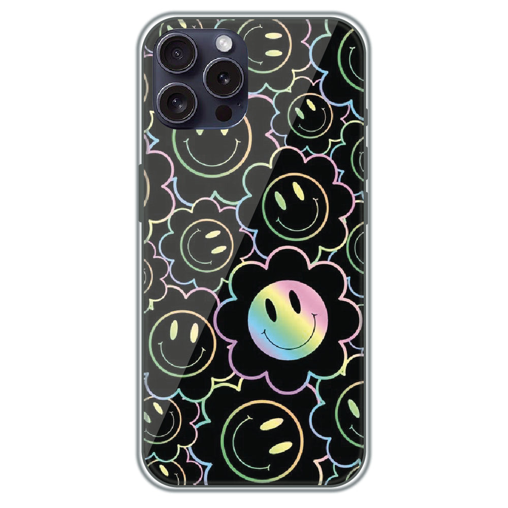 Holographic Smiley Bloom - Printed Silicone Case for Apple iPhone 15 Pro Max