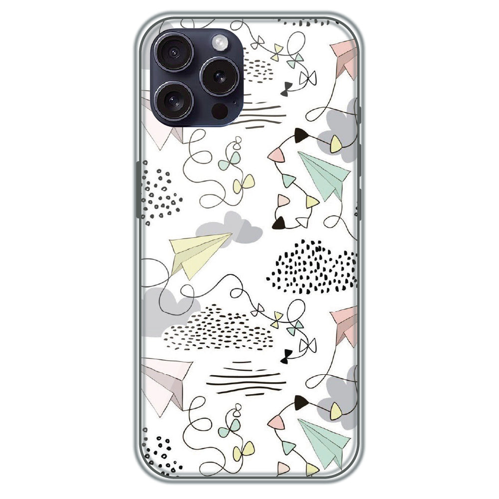 Paper Plane Doodles - Printed Silicone Case for Apple iPhone 15 Pro Max