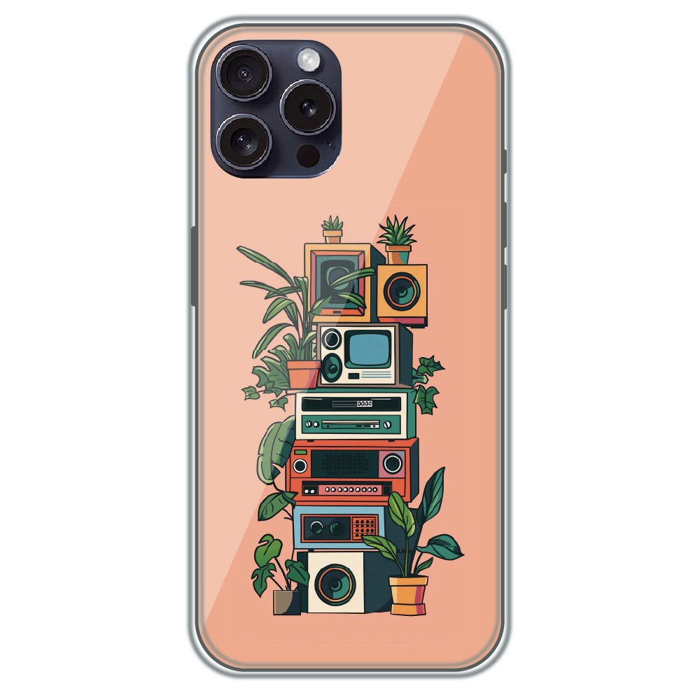 Retro Tech Garden - Printed Silicone Case for Apple iPhone 15 Pro Max