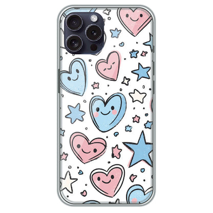 Smiling Hearts & Stars - Printed Silicone Case for Apple iPhone 15 Pro Max