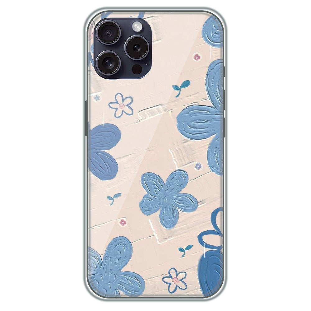 Textured Blue Blossoms - Printed Silicone Case for Apple iPhone 15 Pro Max