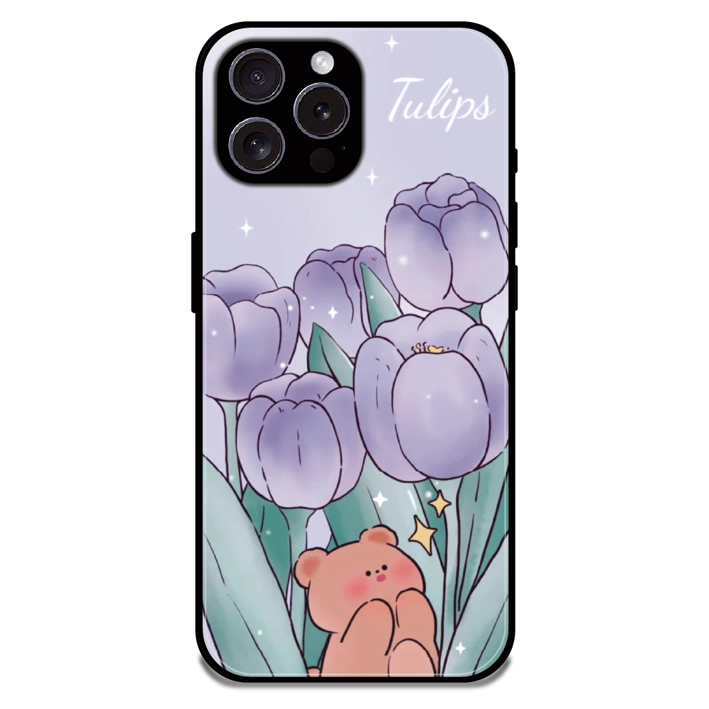 Tulip Bear Dreamscape - Glossy Metal Silicone Case For Apple iPhone 15 Pro Max