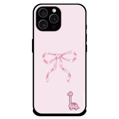 Cute Pink Dino Bow - Glossy Metal Silicone Case For Apple iPhone 15 Pro Max