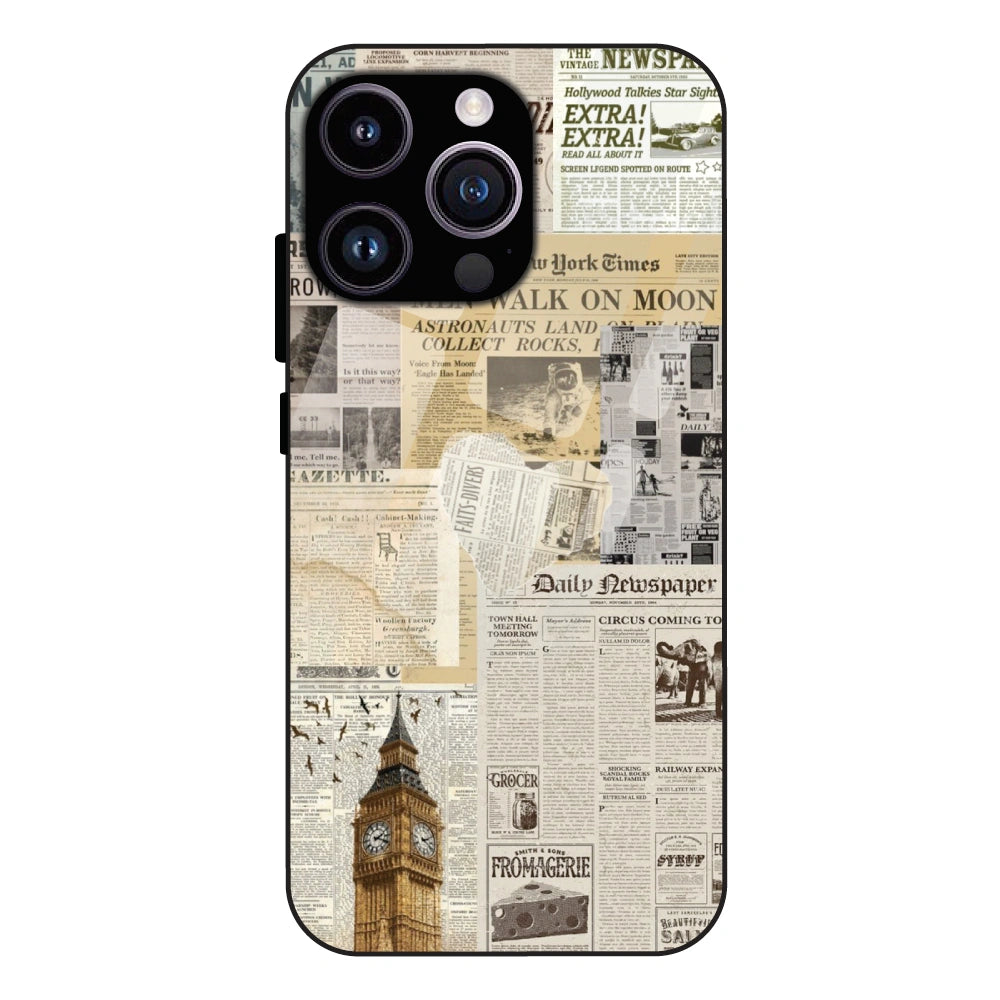 Vintage Newspaper Collage - Glass Case For Apple iPhone 15 Pro Max