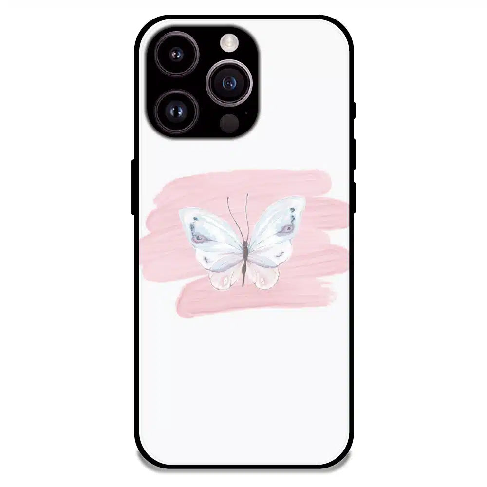 Minimal Butterfly Blush Art - Glossy Metal Silicone Case For Apple iPhone 15 Pro Max