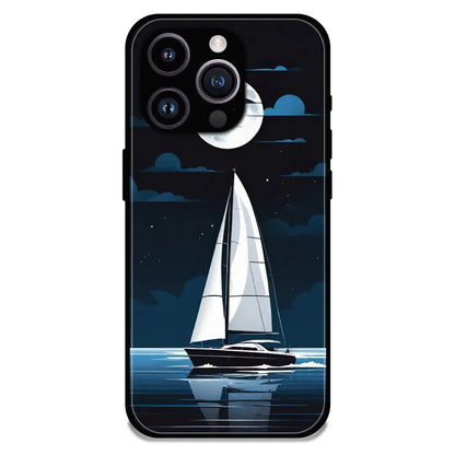 Moonlight Sailboat - Glossy Metal Silicone Case For Apple iPhone 15 Pro Max
