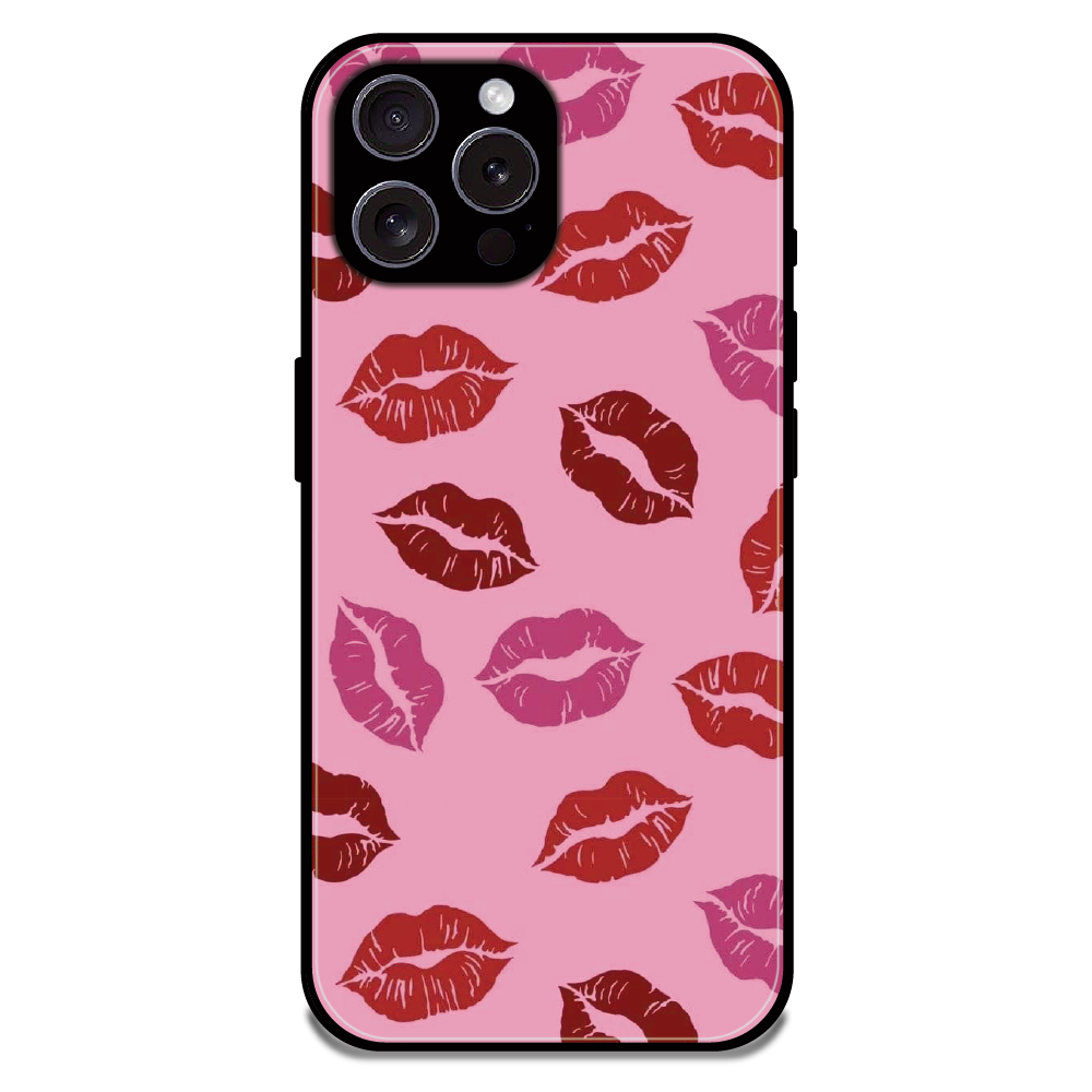 Pink Lips Pop Art Pattern - Glossy Metal Silicone Case For Apple iPhone 15 Pro Max