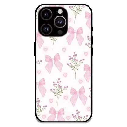 Pink Bow Floral Pattern - Glossy Metal Silicone Case For Apple iPhone 15 Pro Max