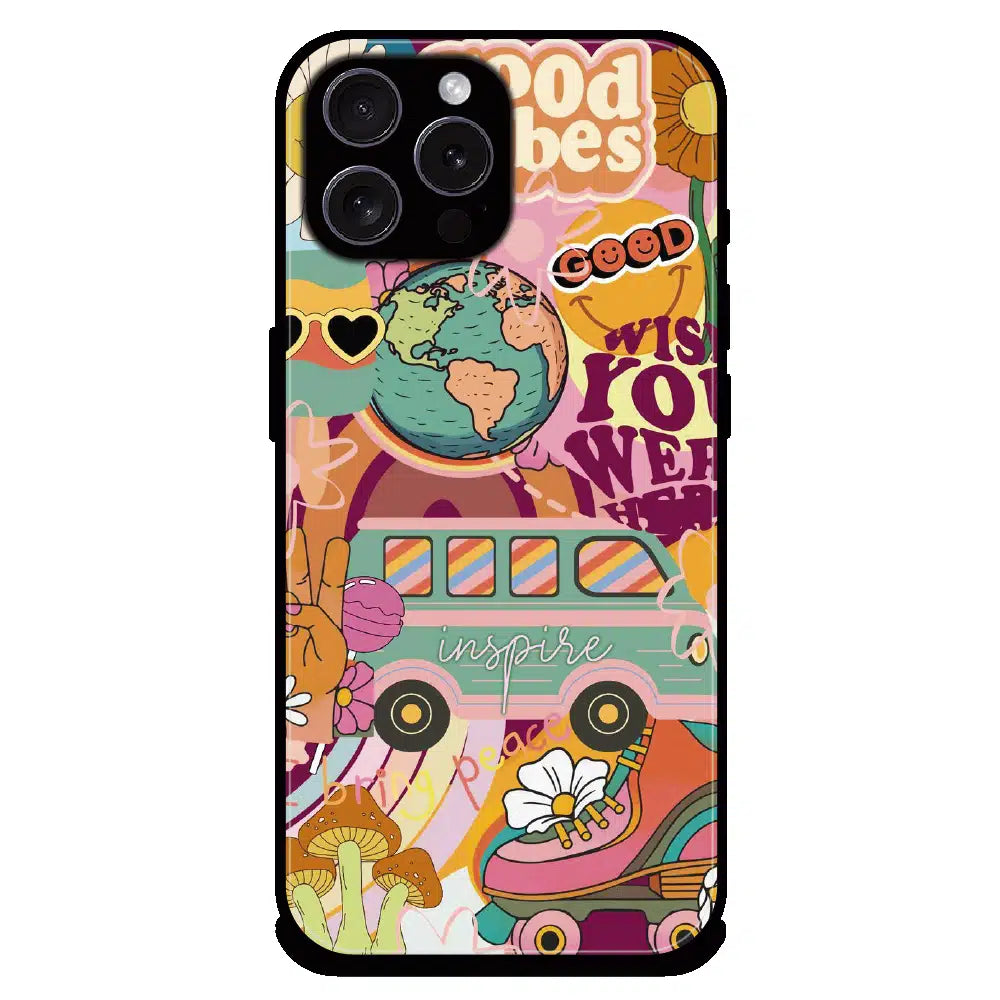 Good Vibes Retro Travel Art - Glossy Metal Silicone Case For Apple iPhone 15 Pro Max