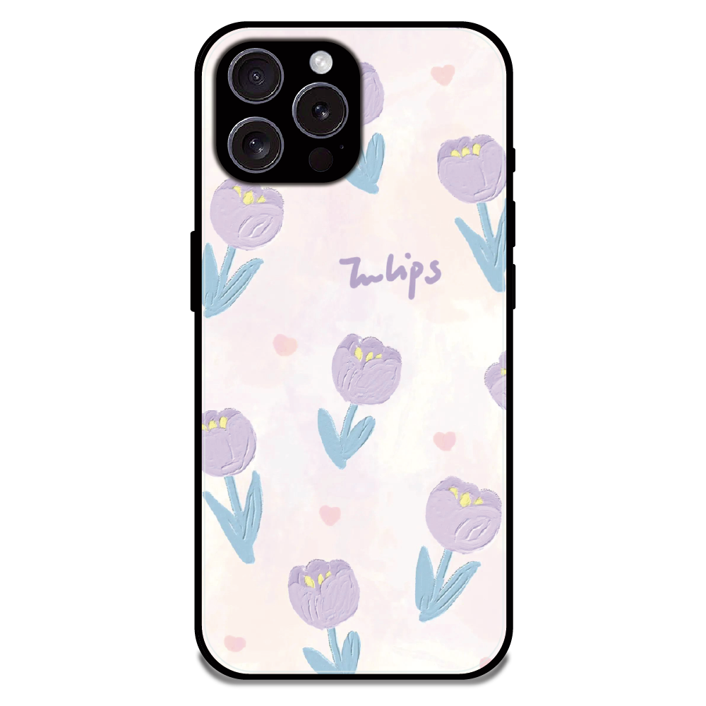 Pastel Tulip Floral - Glossy Metal Silicone Case For Apple iPhone 15 Pro Max