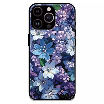 Midnight Blue Floral Garden - Glossy Metal Silicone Case For Apple iPhone 15 Pro Max