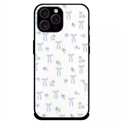 Soft Blue Bow Floral - Glossy Metal Silicone Case For Apple iPhone 15 Pro Max