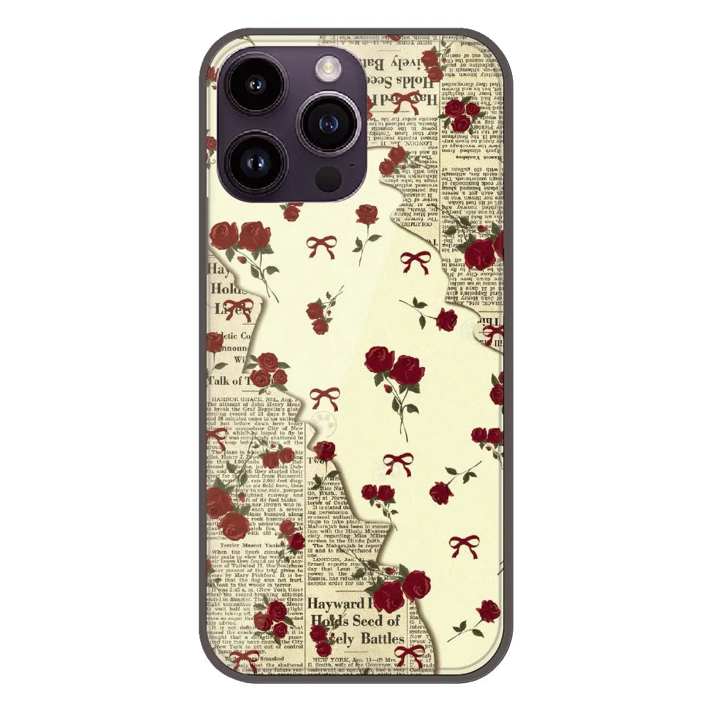 Floral Newspaper Aesthetic - Printed Silicone Case For Apple iPhone 15 Pro Max