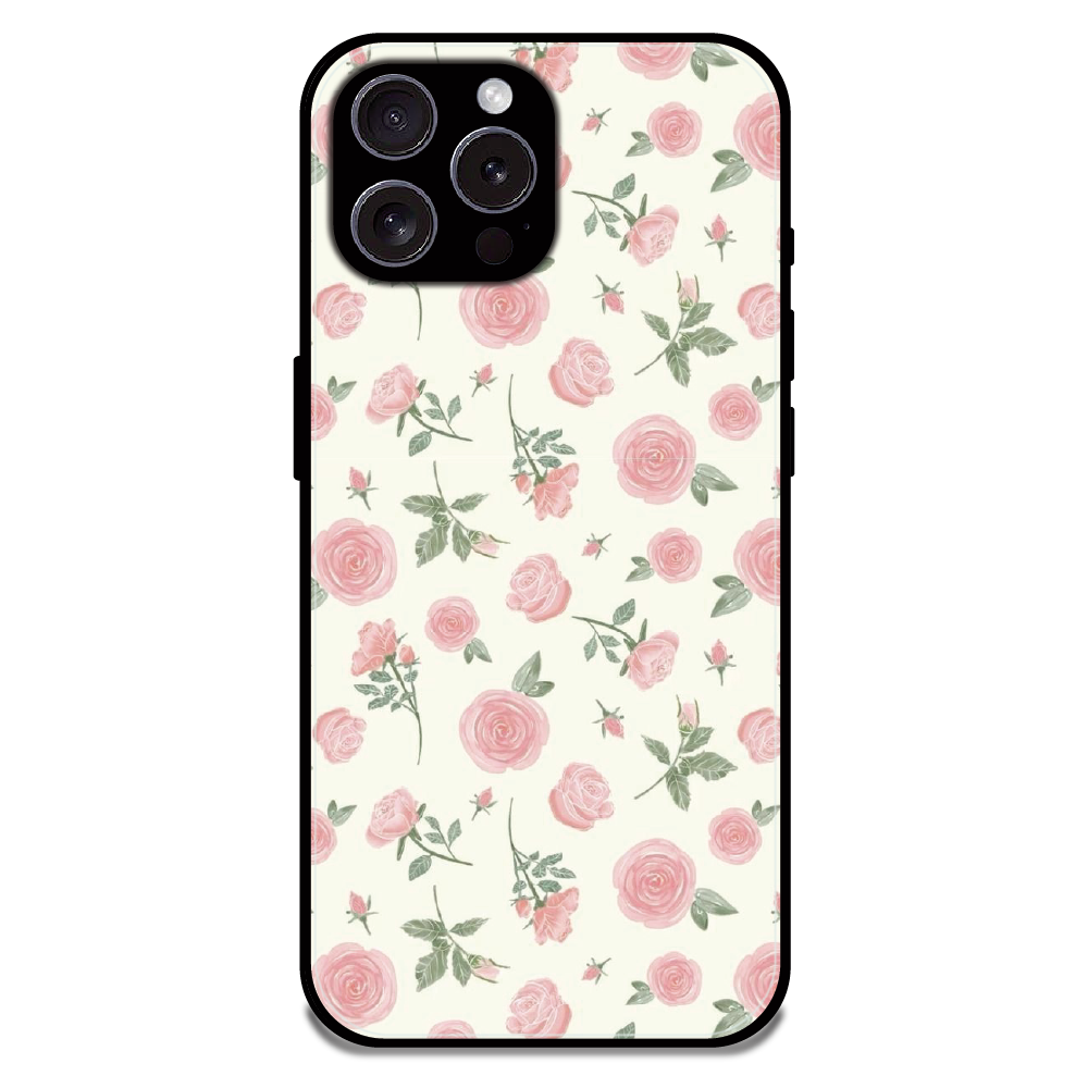 Soft Pink Rose Bloom - Glossy Metal Silicone Case For Apple iPhone 15 Pro Max