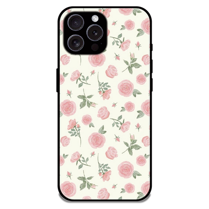 Soft Pink Rose Bloom - Glossy Metal Silicone Case For Apple iPhone 15 Pro Max