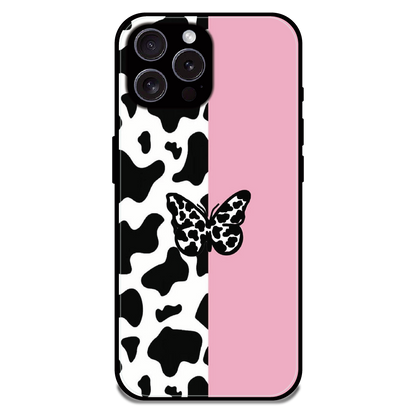 Cow Print Butterfly - Glossy Metal Silicone Case For Apple iPhone 15 Pro Max