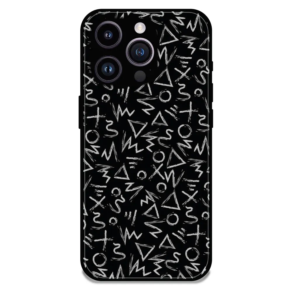 Geometric Black & White Pattern - Glossy Metal Silicone Case For Apple iPhone 15 Pro Max