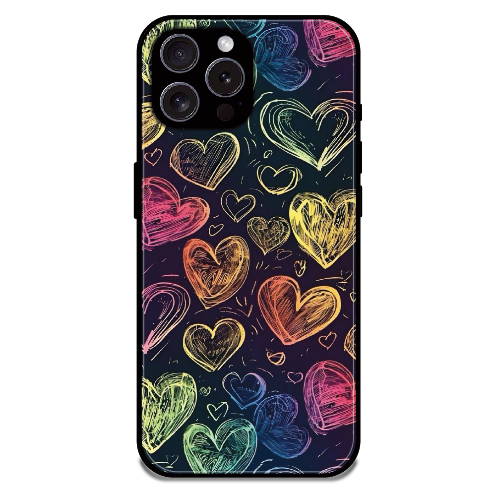 Neon Love Scribble - Glossy Metal Silicone Case For Apple iPhone 15 Pro Max