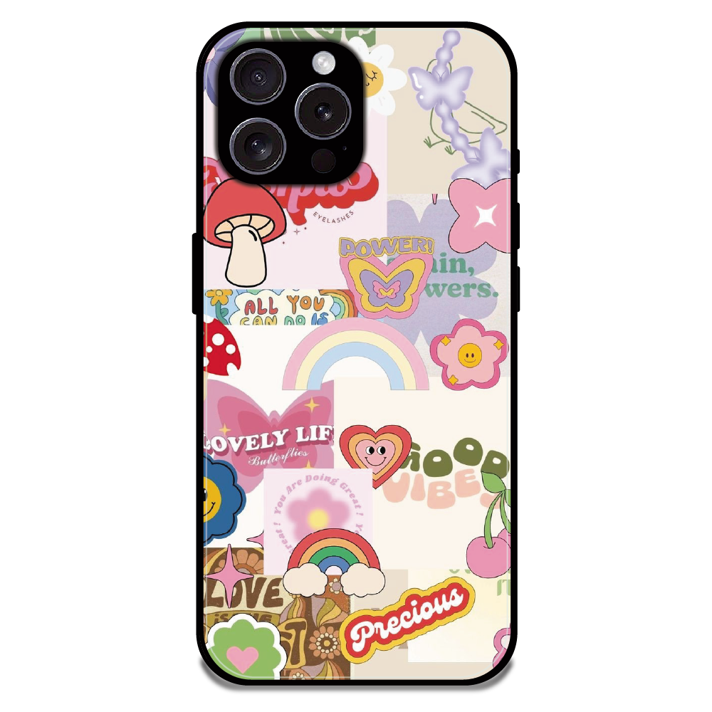 Kawaii Sticker Pop - Glossy Metal Silicone Case For Apple iPhone 15 Pro Max