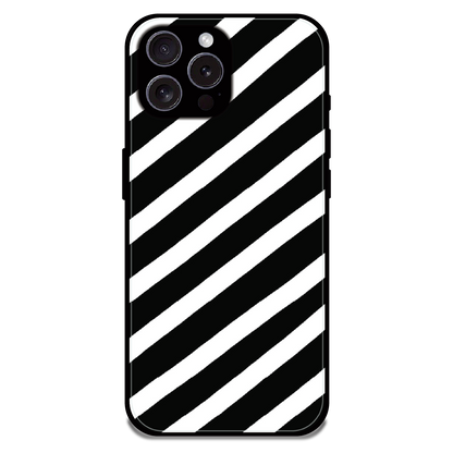 Monochrome Diagonal Stripe - Glossy Metal Silicone Case For Apple iPhone 15 Pro Max