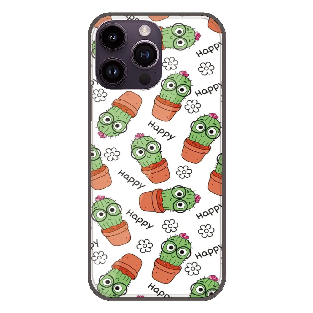 Cute Cactus Happy - Printed Silicone Case For Apple iPhone 15 Pro Max