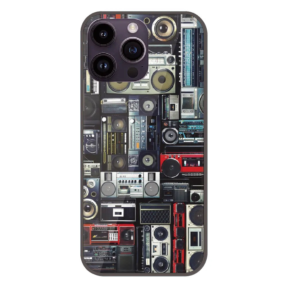 Retro Boombox Music Pattern - Printed Silicone Case For Apple iPhone 15 Pro Max
