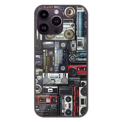 Retro Boombox Music Pattern - Printed Silicone Case For Apple iPhone 15 Pro Max
