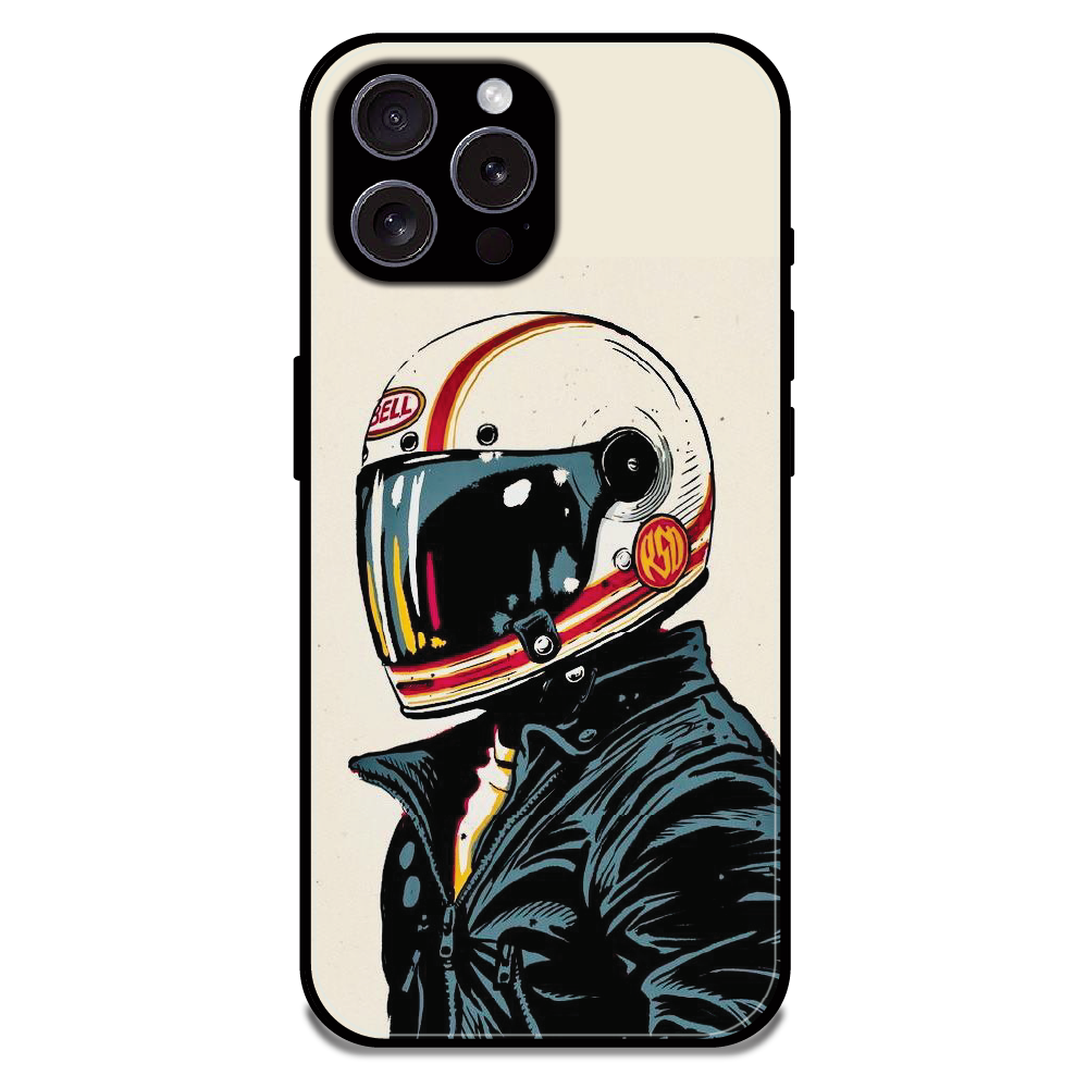 Retro Racer Helmet - Glossy Metal Silicone Case For Apple iPhone 15 Pro Max