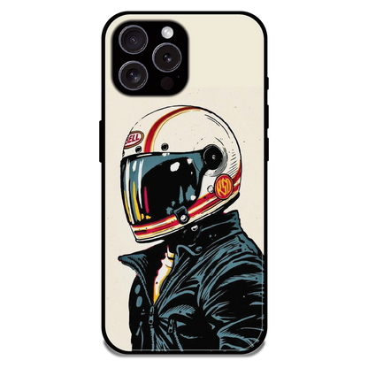 Retro Racer Helmet - Glossy Metal Silicone Case For Apple iPhone 15 Pro Max