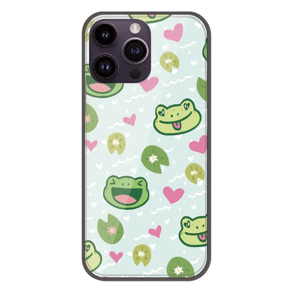 Cute Frog & Heart Pattern - Printed Silicone Case For Apple iPhone 15 Pro Max