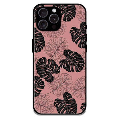 Tropical Monstera Leaf Pattern - Glossy Metal Silicone Case For Apple iPhone 15 Pro Max