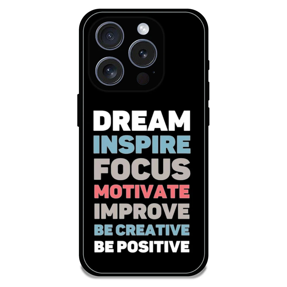 Dream Inspire Focus Typography - Glossy Metal Silicone Case For Apple iPhone 15 Pro Max