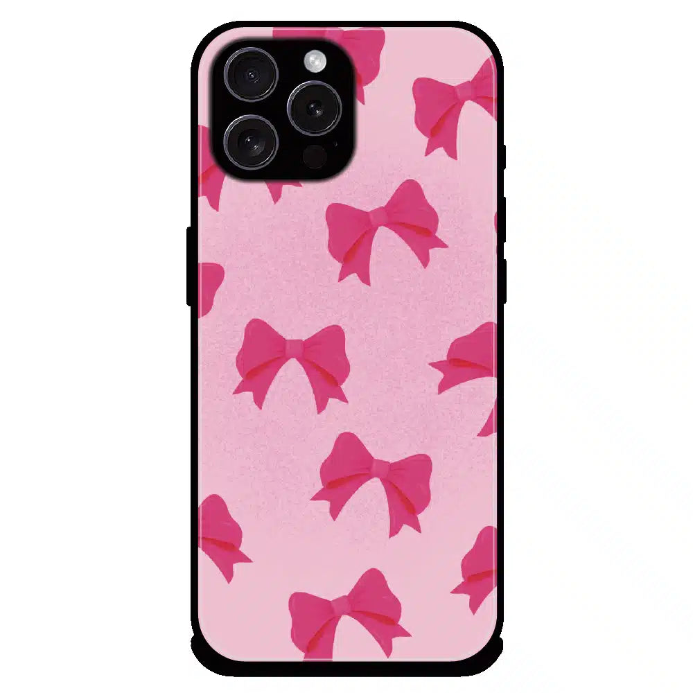 Pink Bow Aesthetic Pattern - Glossy Metal Silicone Case For Apple iPhone 15 Pro Max