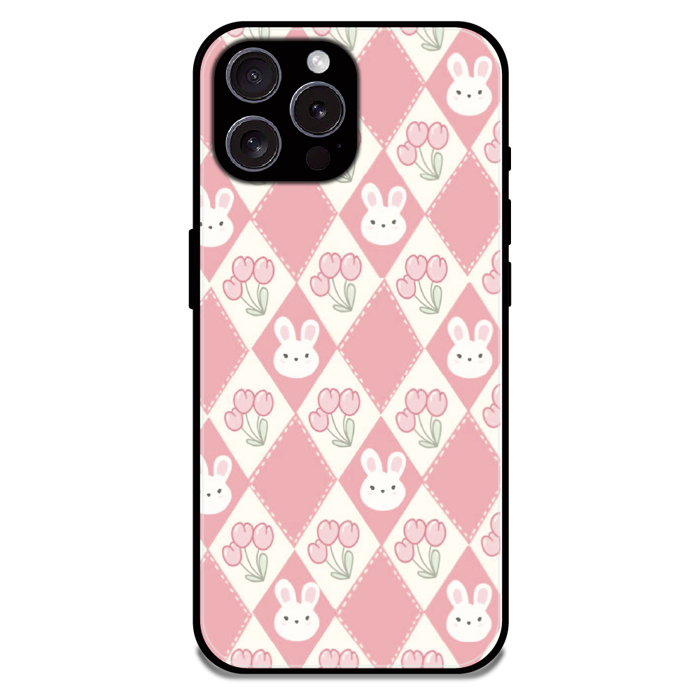 Pink Bunny Argyle - Glossy Metal Silicone Case For Apple iPhone 15 Pro Max