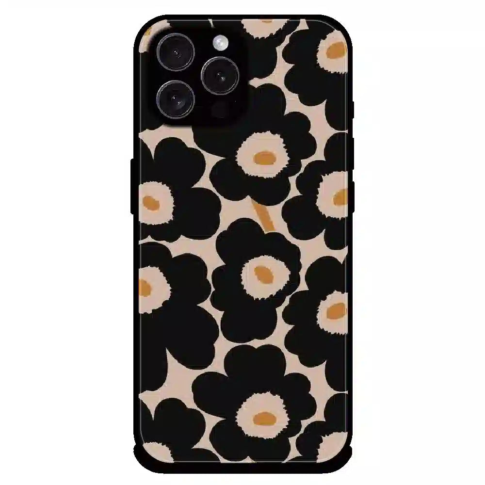 Bold Black Daisy Bloom - Glossy Metal Silicone Case For Apple iPhone 15 Pro Max