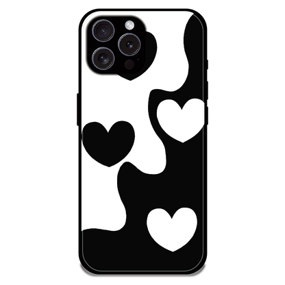 Monochrome Heart Flow - Glossy Metal Silicone Case For Apple iPhone 15 Pro Max