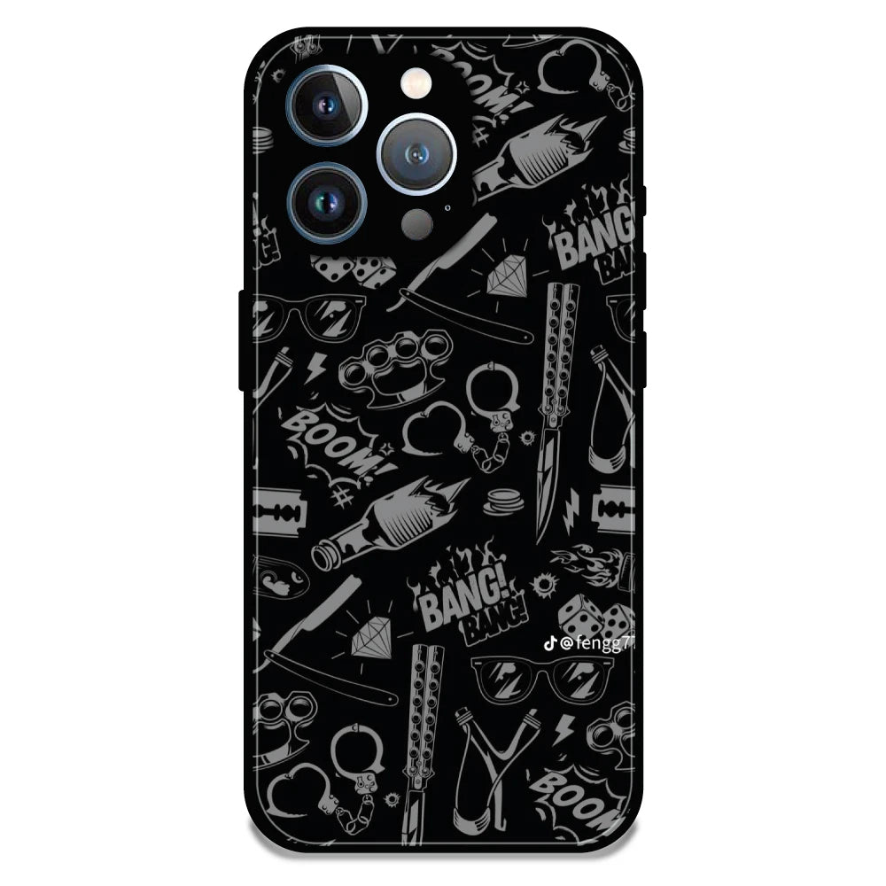 Black Graphic Street Art - Glossy Metal Silicone Case For Apple iPhone 15 Pro
