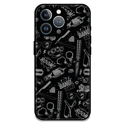 Black Graphic Street Art - Glossy Metal Silicone Case For Apple iPhone 15 Pro