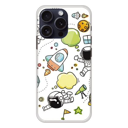 Cute Rocket & Galaxy - Printed Silicone Case For Apple iPhone 15 Pro