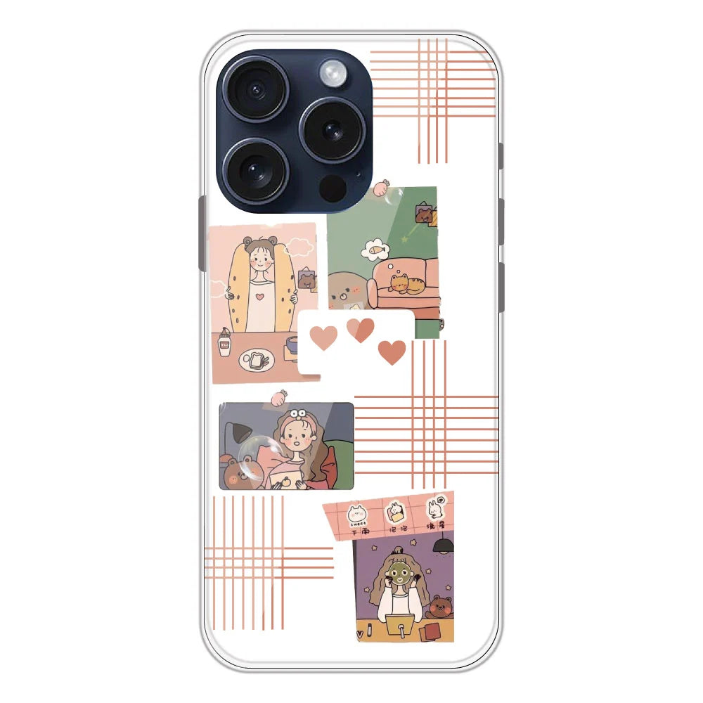 Cute Girl Collage - Clear Printed Silicone Case For Apple iPhone Models -Apple iPhone 15 pro