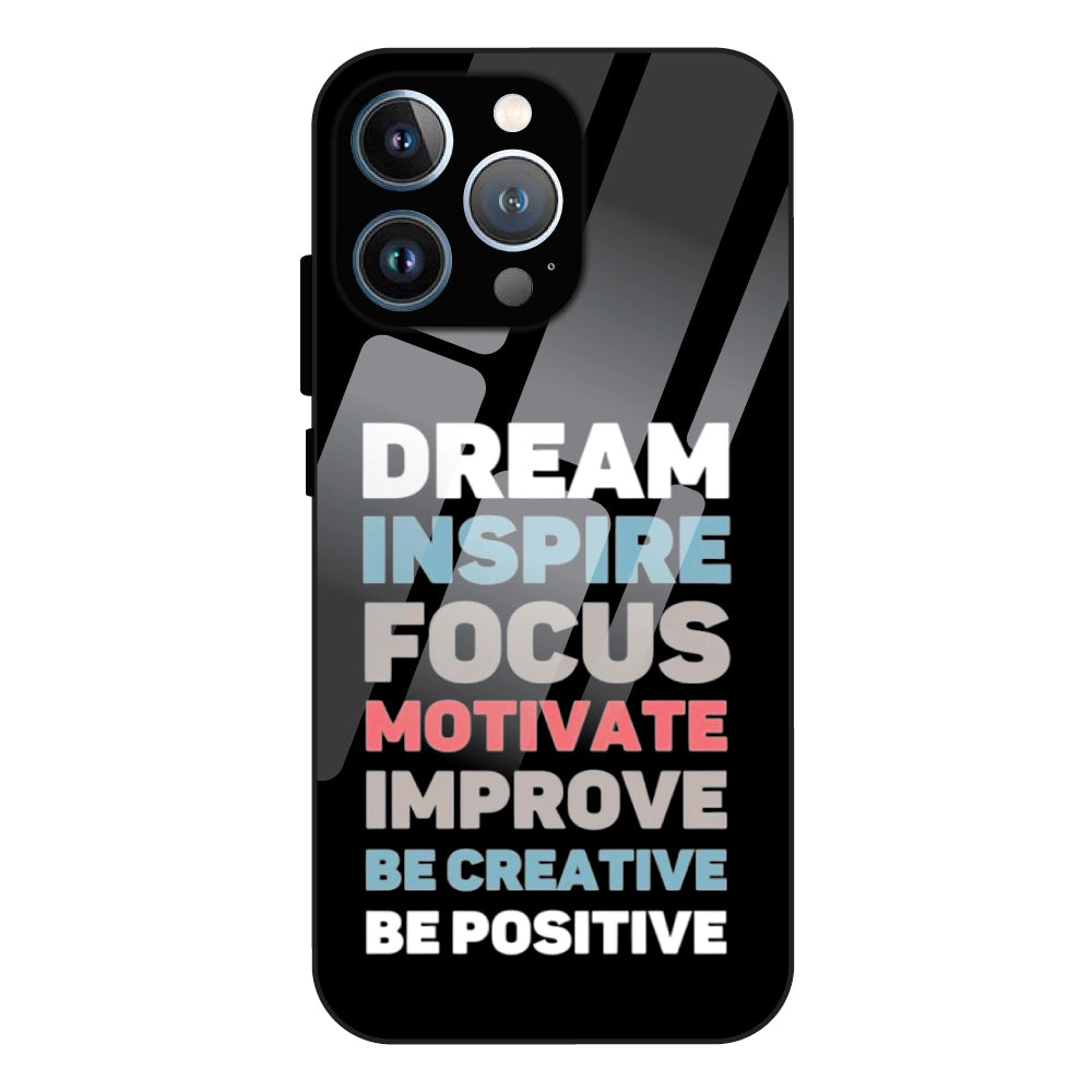 Dream Inspire Focus Typography - Glass Case For Apple iPhone 15 Pro