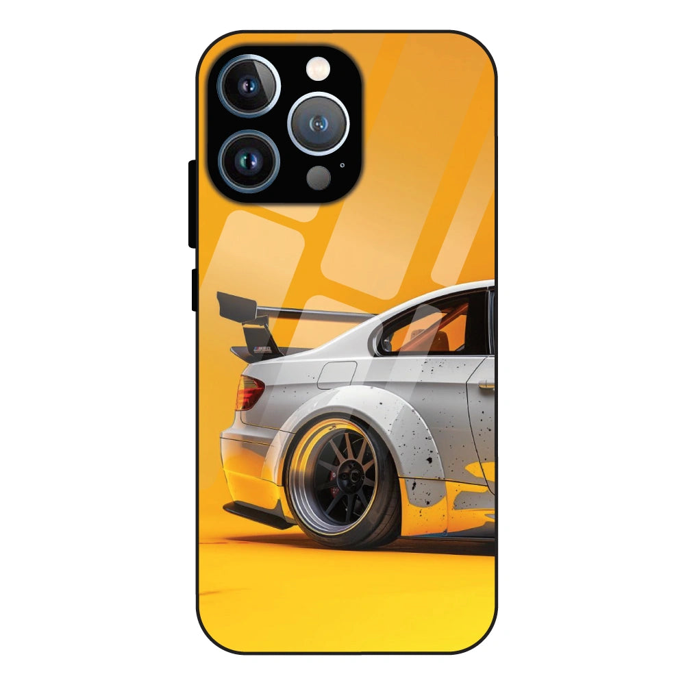 Sport Car Yellow Background - Glass Case For Apple iPhone 15 Pro
