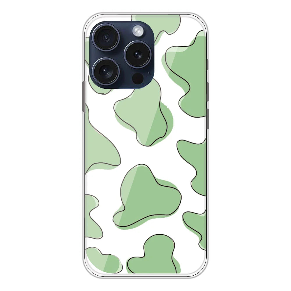 Green Cow Print - Clear Printed Silicone Case For Apple iPhone Models- Apple iPhone 15 pro