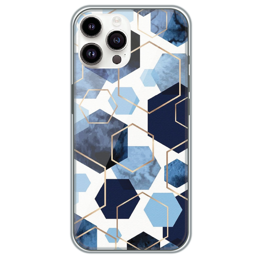 Blue Hex Mosaic - Printed Silicone Case for Apple iPhone 15 Pro