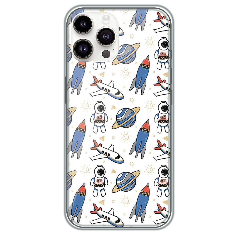 Doodle Space Explorer - Printed Silicone Case for Apple iPhone 15 Pro